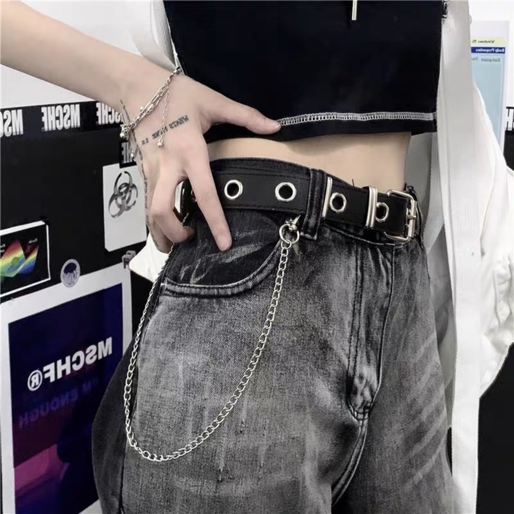 Korean style fashion hole black leather belt